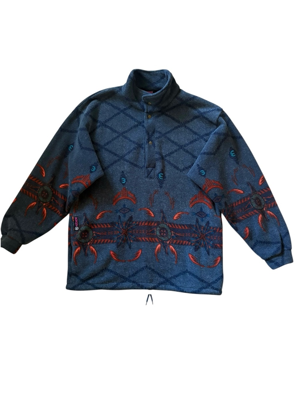 Vintage Eider BARBAD Snap Pullover Southwestern Aztec Fleece Jacket Blue Medium